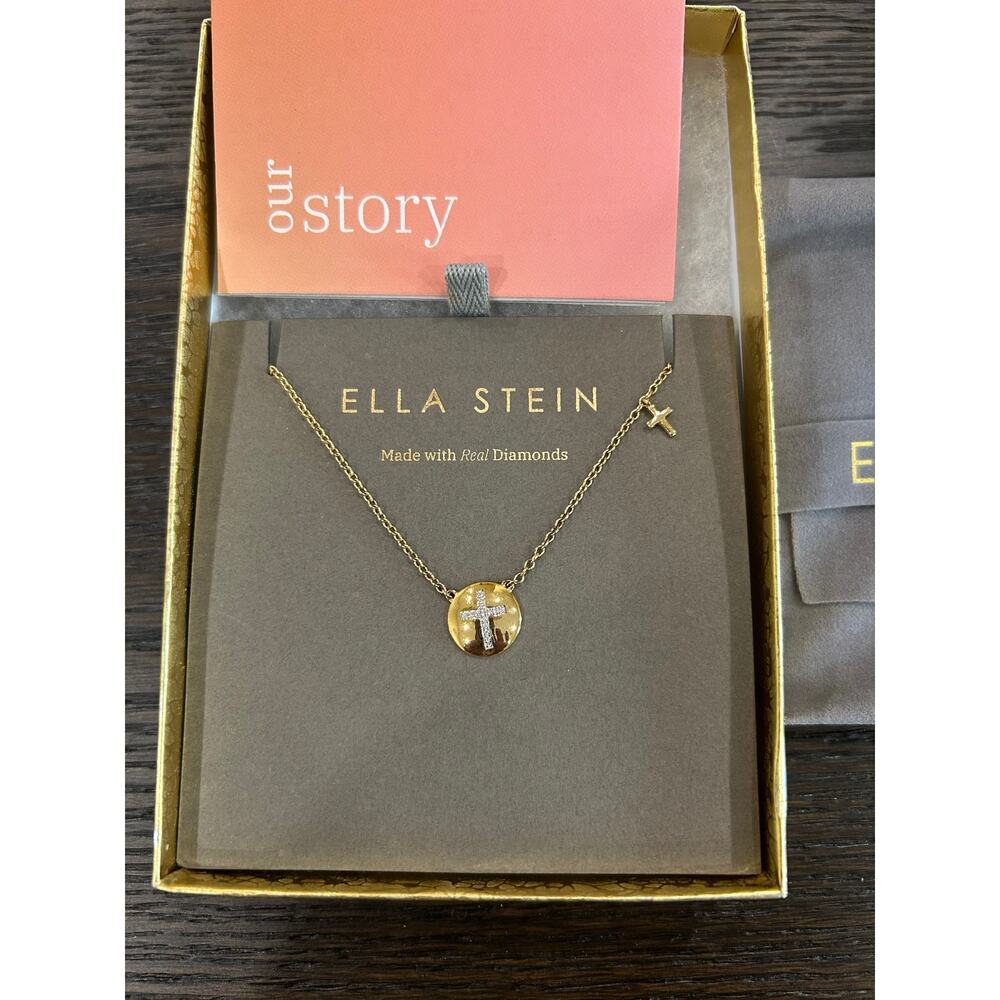 Ella Stein diamond cross circle pendant necklace sterling with 14KT gift ready